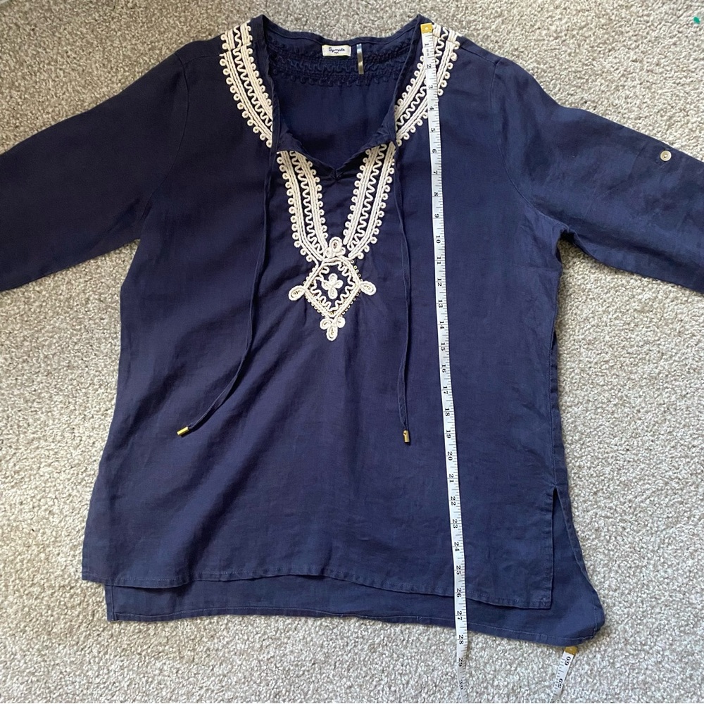 SYMPLE NYC Navy Blue Boho Linen Top - Picture 10 of 11